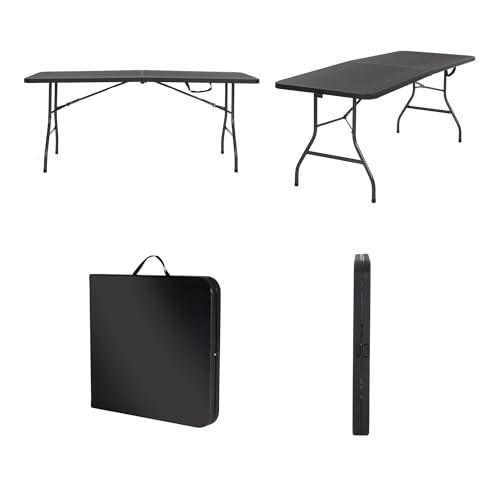 Cosco Deluxe 6 Foot x 30 inch Fold-in-Half Blow Molded Folding Table, Black