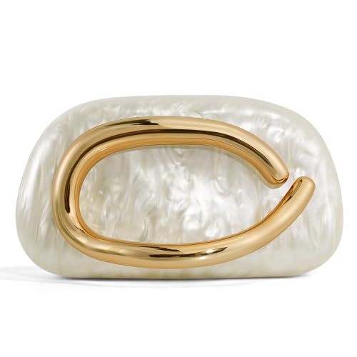 NEWROGENG Clutch Purses for Women Formal, Marble Acrylic Evening Bags with Chain, Trendy Metal Handle Purses and Handbags 2025, Marble White