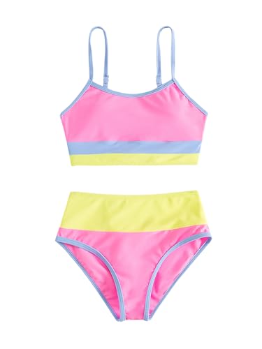 Image of Verdusa Girl's 2 Piece Colorblock High Waisted Bikini Sets Swimsuit Swimwear Bathing Suits