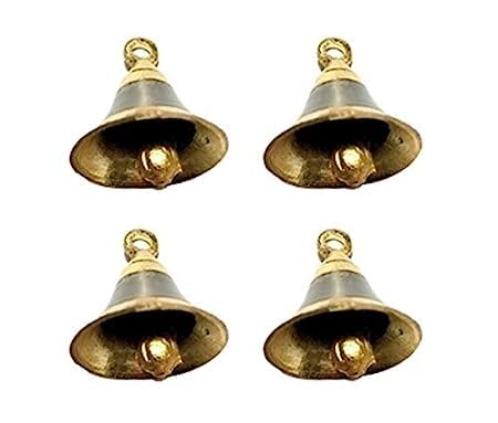 Image of Brass Bell Decorative Pooja Room Bells with J Hook (Silver Gold, Pack of 4) (2 inch, 4)