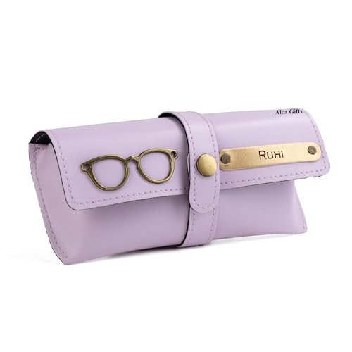Image of AICA Personalised Name & Charm Leather Sunglass Case Cover for Men & Women | Hard Case Eyewear Cover