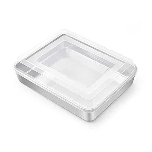 Image of TeamFar Baking Pan with Lid, 9.3 inchx 7 inch Stainless Steel Rectangular Cake Lasagna Pan with Cover for Cake Brownie Casseroles, Healthy & Sturdy, Oven & Dishwasher Safe - (1 Pan + 1 Lid)