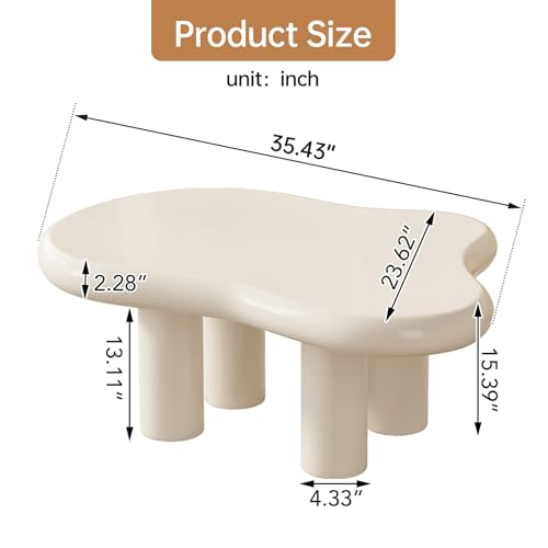 Guyii Cloud Coffee Table, Cute White Modern Tea Table, Irregular Indoor End Table for Living Room, Free Shape with 4 Legs, 35.43 Inches