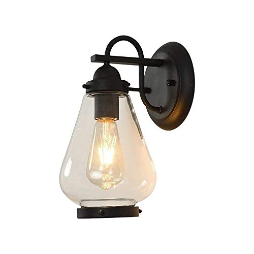 Preisvergleich Produktbild COCNI American Country Lighting Wandleuchten Industrie Black Metal Fixture Klarglaswandleuchten aus Aluminiumdruckguss Veranda Garten Regenfest Wandleuchte