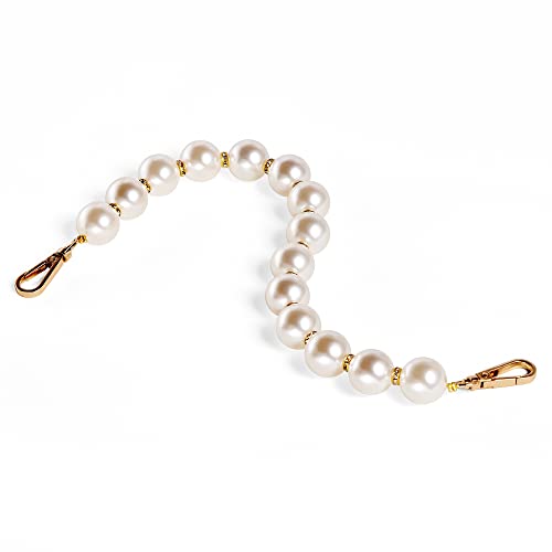 Grandxii Pearls Beads Handle Bracelet Short Handbag Wallet Clutch Purses For Women Chain Replacement Straps With Lady Buckle Bag Accessories (Off White With Gold Clasp)
