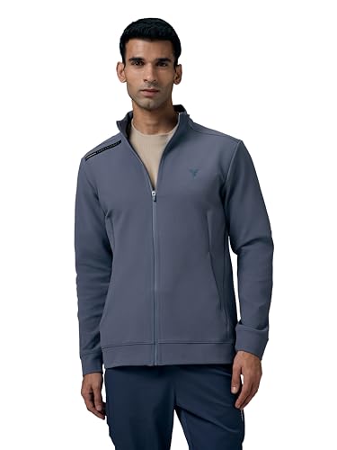 Image of TECHNOSPORT Men's Regular Fit Solid Mock Collar Jacket With Elasto Plus for Sports, Gym & Regular Use