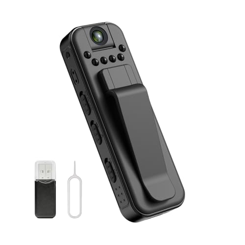 Ahheyie Mini Body Camera with Night Vision, 1080P Visible Wearable Back Clip Bodycam, 180° Rotatable Lens Portable Camcorder for Office, Guard, Travel