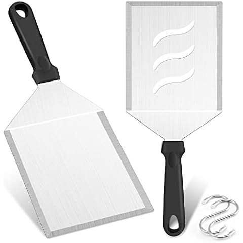 2Pcs Metal Smash Burger Spatula, Leonyo Extra Wide Burger Spatula, Stainless Steel Large Hamburger Spatula for Griddle Grill, Heavy Duty Burger Pancake Flipper Turner as Flat top Grill Accessories Cover