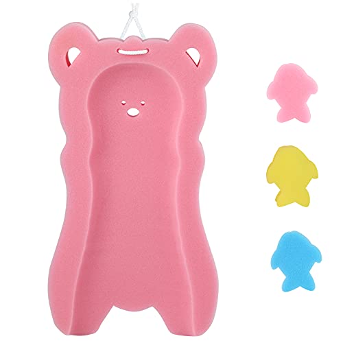 KECUCO Baby Bath Cushion, Infant Baby Bath Sponge Mat, Newborn Skid Proof Bath Sponge Pad, Newborn Baby Bath beds and Pillows, Baby Bath Accessories (Style 7-Pink)