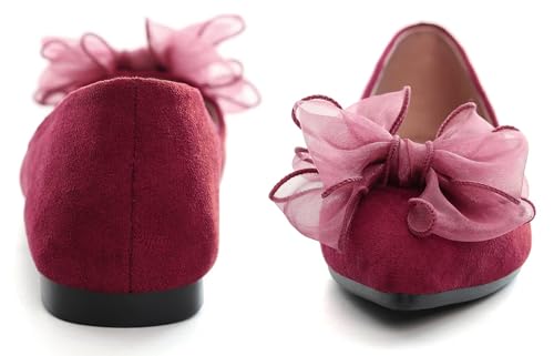 Image of SAILING LU Womens Bowknot Ballet Flats Pointy Toe Suede