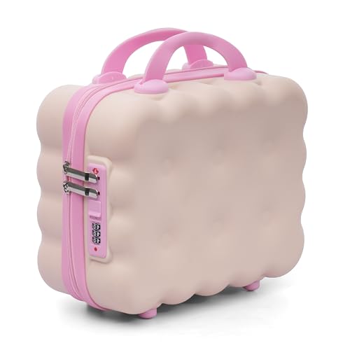 Image of SHAMAX Hard Shell Mini Luggage Cosmetic Case - Portable Vanity Case (30x30x15 cm) Travel Makeup Organizer with TSA Number Lock, Gift for Women and Girls (Beige Pink)