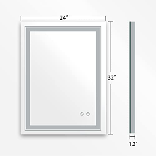 Fralimk Bathroom Led Mirror 24" X 32" Frameless Wall Mounted Vanity Mirror With Dimmable Lights Anti-Fog Makeup Mirror, Horizontally/Vertically Hanging #TOP5