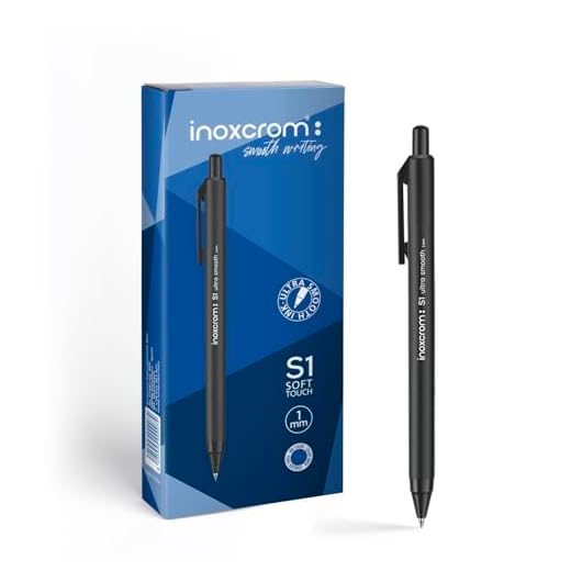 inoxcrom: S1 - Bolígrafo retráctil, escritura ultra suave y tacto agradable, punta media (1mm), caja 12 bolis (Negro)