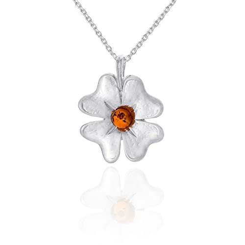Collier trèfle femme ambre cognac cadeau idéal avec chaîne argent