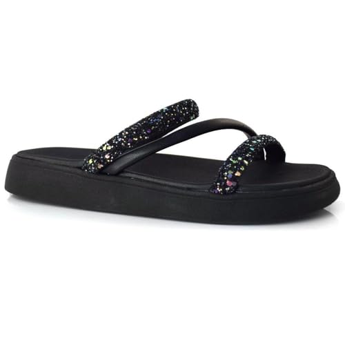Chinelo Flatform Tira Tripla Multi Preto Moleca 5469.121
