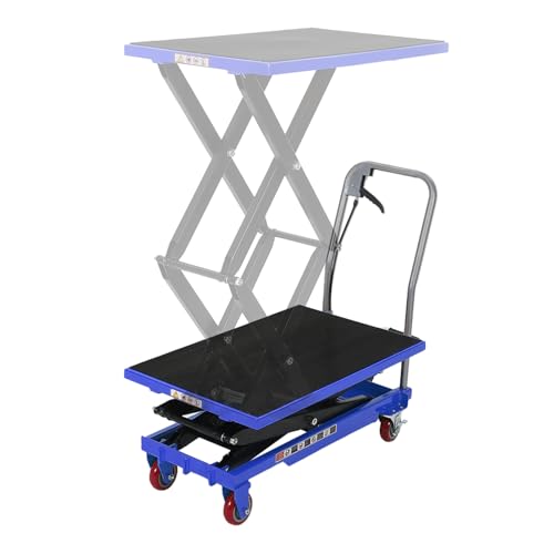 Image of Hydraulic Lift Table Cart, 770lbs Capacity, 50.7" Lifting Height,Double Scissor Lift with Non-Slip Pad, 4 Wheels & Reflective Strips for Material Handling and Transportation