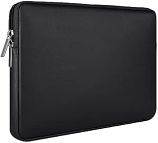 RAINYEAR 14 Inch Laptop Sleeve Soft PU Leather Case Protective Water Resistant Zipper Cover Carrying Bag Compatible with 14" Notebook Computer Chromebook, 14 MacBook Pro A2442(Black)