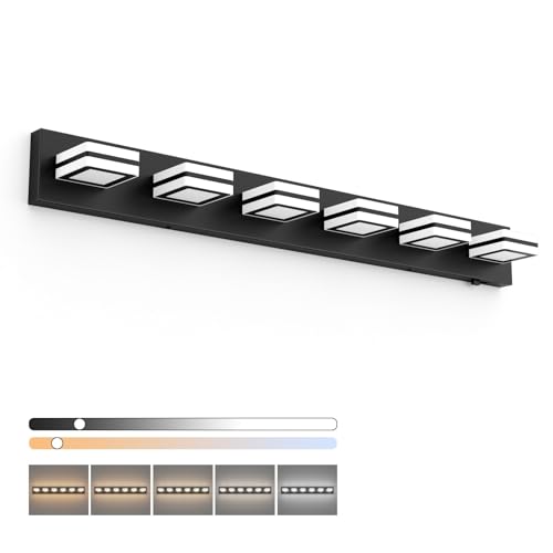 Ralbay 5 Color Temperature Black Bathroom Vanity Lights Fixtures Dimmable 40.4inch Acrylic Modern Matte Black Vanity Light for Bathroom 6 Lights by Ralbay - Used condition - US$108.57