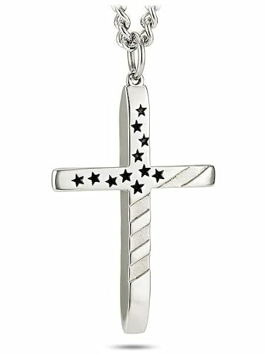 Shields Of Strength Men's Stainless Steel Tapered Flag Cross Necklace - John 19:30 #TOP1