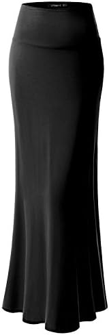URBAN K Womens Basic Foldable High Waist Regular and Plus Size Maxi Skirts Black