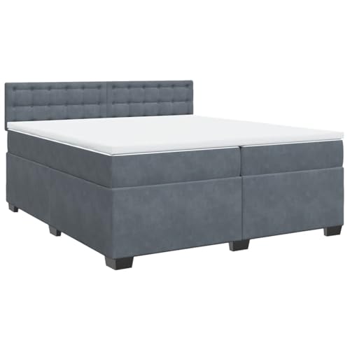 WGYHOME Cama con somier con colchón, núcleo de muelles ensacados, tela aterciopelada, color gris oscuro, 200 x 200 cm, cabecero regulable en altura para un sueño reparador en el dormitorio