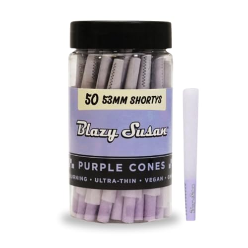 Blazy Susan Purple Pre-Rolled Cones 50 Count (53mm Shorty) - Slow-Burning Rolling Paper & Ultra-Thin Preroll Cones with Filter Tips - Vegan GMO-Free Convenient & Easy-To-Use Prerolled Shortys