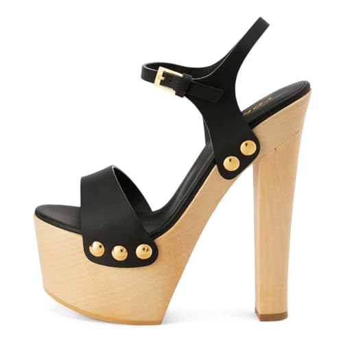 YDN Women Platform Heeled Sandals Open Round Toe Chunky High Heel Backless Ankle Strap Sexy Casual Shoe for Spring Summer Party Size 4-16 US2