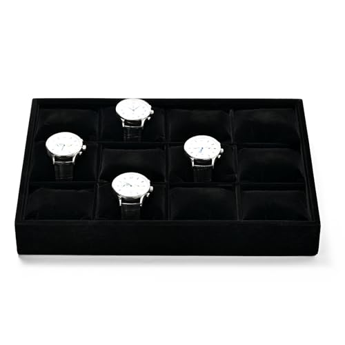 Woodten Black Velvet Watch Jewelry Storage Tray for Drawer...