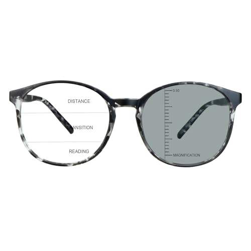 Image of Vintage Round Progressive Multifocal Presbyopic Glasses, Photochromic Gray Sunglasses for Men Women Readers (Gray,+0.50 /+2.75 Magnification)