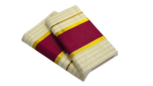 Image of Womens Kuthampully Set Mundu With Golden & Stripes Kara