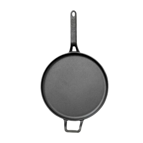 Image of Meyer Pre-Seasoned Cast Iron Flat Dosa /Roti /Chapati Tawa Pan with Stick Handle, Dosa Kallu, Iron Tawa Small Size, Gas and Induction Compatible | 24cm, Black