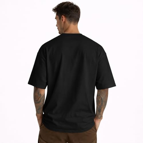 Image of Men's Oversized Round Neck Cotton T-Shirt for Men | Premium Soft Cotton Casual Loose Fit Half Sleeve Plain Tee Shirt