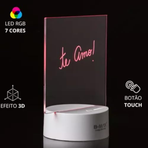 Luminária LED 3D Para Escrever 7 Cores 3D Efeito de Luzes Vibrantes Para Decoração Coloridas 14x18cm