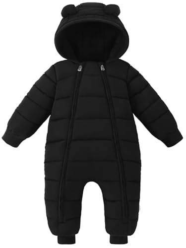 XMWEALTHY Snow Suit for Kids Infant Winter Coat 3-6 Months Unisex Newborn Clothes Cute Warm Toddler Jumpsuit Romper Black