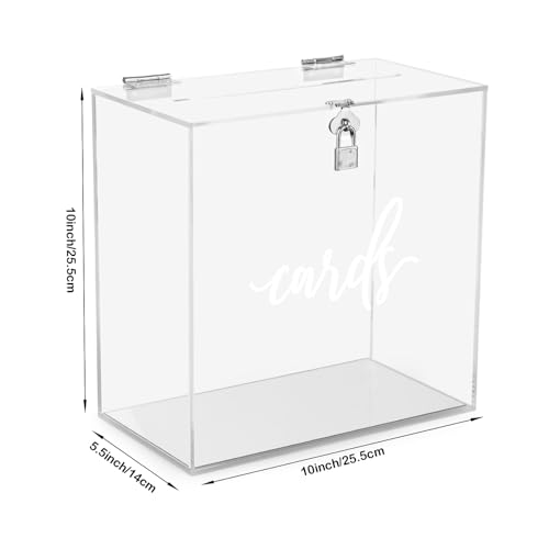 Image of Hooqict Clear Acrylic Card Box with Lock and Slot, Thick DIY Wedding Gift Card Box for Party, Graduation, Wedding Reception, Retirement, Bridal or Baby Shower, Raffle Ticket Money Envelope Holder