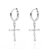 Earrings For Women Exquisite Emerald Zircon Rectangular Pendant Gold Cross Simple S925 Silver Needle Ear Buckle
