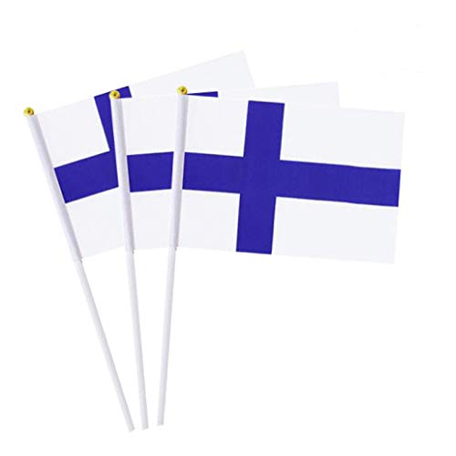 Finland Flag Finnish Flag, Small Mini Handheld Finland Flags on Stick, Ideal for Party Parades Sports Events Patriotic Festival Decorations