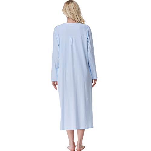 Keyocean Nightgowns for Women with Pockets Soft Cotton Comfy Lightweight Long Sleeves Ladies Nightdress2