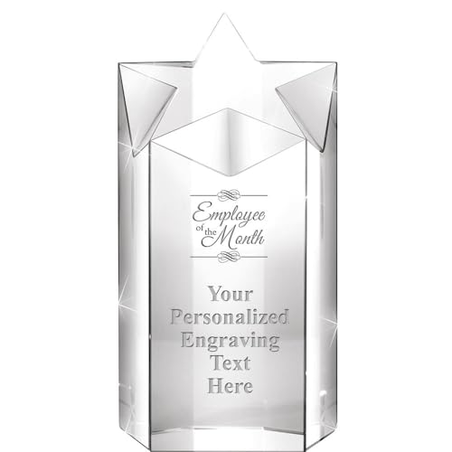 Crown Awards Personalized Crystal Trophy, 8" Engraved Employee of The Month Super Nova Crystal Award Prime