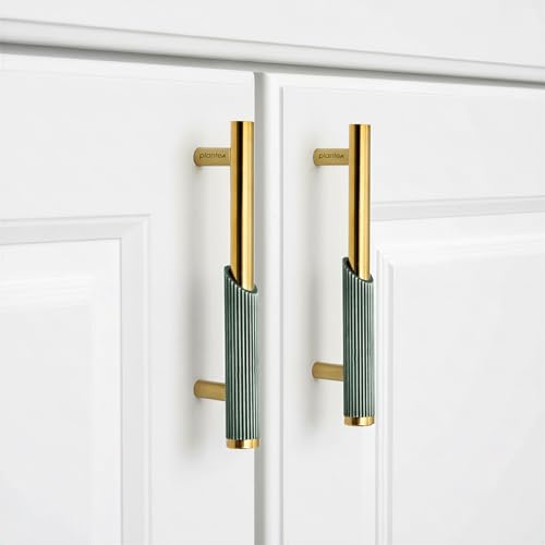 Image of Plantex Stainless Steel & Aluminium Cabinet Handle /96mm Wardrobe Door Handle /Cupboard Pull-Push Handles for Home /Office - Pack of 2 (Green & Gold)