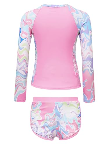TiaoBug Kids Girls Floral 2 Pcs Rash Guard Sets Zip Neck Swim Shirts with Shorts Swimsuits2