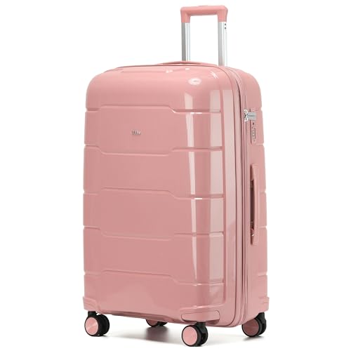 CRUW Large 28" Checked Luggage 77x51x32cm + Expandable Hold Baggage (114/121 Liters) Polypropylene Suitcase TSA Approved Lock 8 Silent Spinner Wheels Lightweight Suitcases Airline-Approved Travel