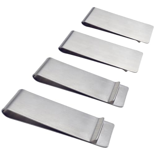 SourceTon Premium Stainless Steel Money Clip (4 Pack) - Slim Minimalist Wallet & Credit Card Holder for Men, RFID Blocking Metal Wallet - Silver