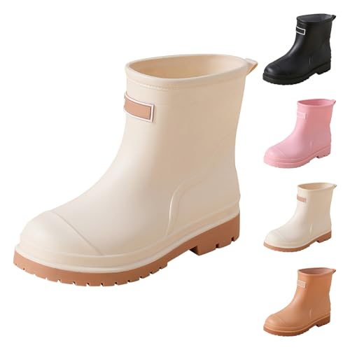 Botas de goma para mujer, medias altas, ligeras, impermeables, cómodas, de jardín, con tacón, antideslizantes, de goma, para exteriores, informales, de pesca, Blanco, 38 EU