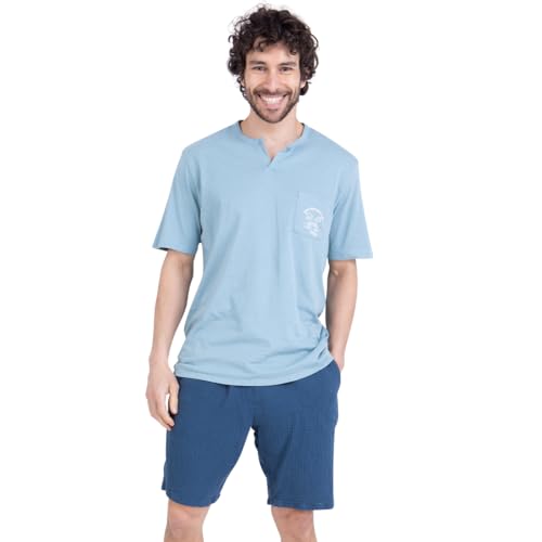 Pyjama court col rabat homme Athena ensemble de nuit short coton