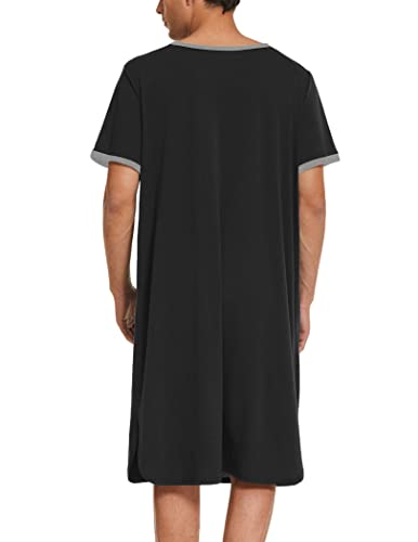 Ekouaer Men's Nightshirt Nightwear Comfy Big&Tall Short Sleeve Henley Sleep Shirt Black #TOP4