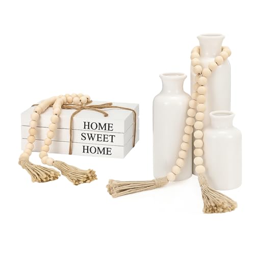 Rustic Vase Set with Decor and Bead Garland