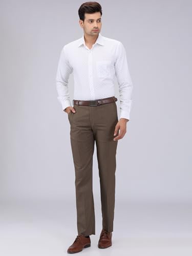Image of Park Avenue Men Regular Fit Stripe Pattern Poly Viscose Blend Flat Front Formal Trouser