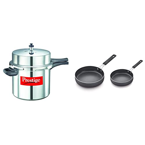 Image of Prestige Popular Aluminium Pressure Cooker, 12L + Omega Aluminium Pan Set, 2-Pieces, Black