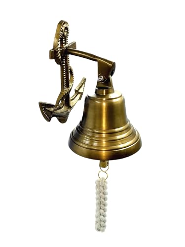 Akanksha Arts 6" Decorative Metal Anchor Ship Bells - Large Dinner Call Bell Indoor Outdoor Wall Mount Decorative Bell Loud House Bell for Door Pub Office